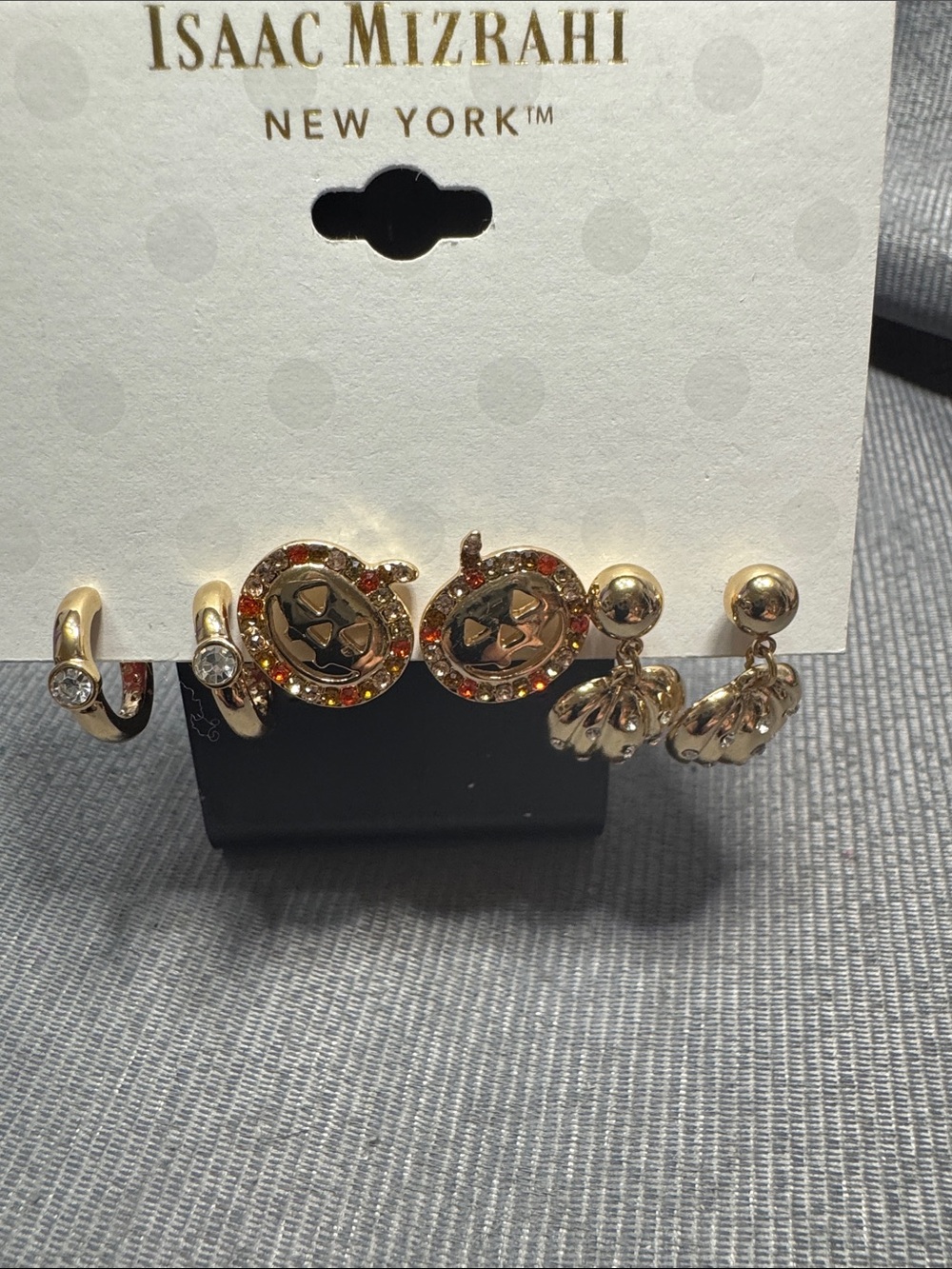 Isaac Mizrahi Gold-tone Orange Crystal Pumpkin & Shell Earring Set